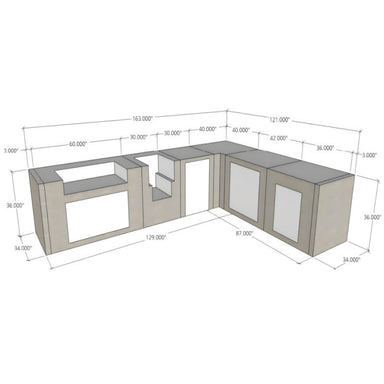 EZ Finish Systems L Shaped Ready To Finish Grill & Side Burner Outdoor Kitchen | Dimensions