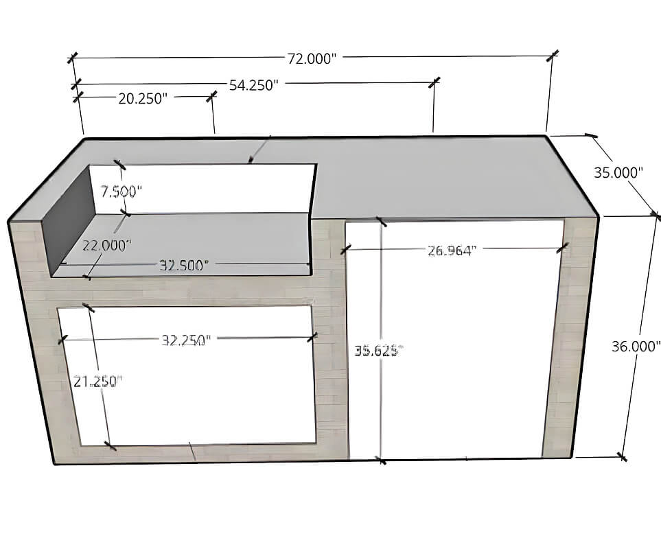 EZ Finish Outdoor Systems 6 Ft Ready To Finish Outdoor Kitchen w/ Grill, Refrigerator & Storage