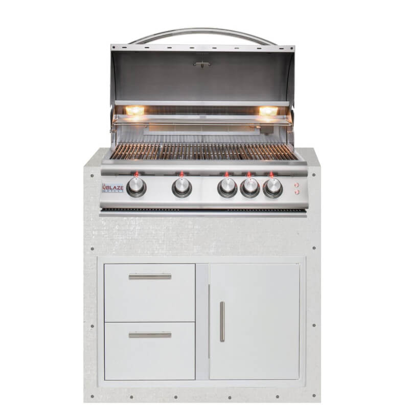 EZ Finish Outdoor Kitchen Systems 36-Inch Ready Module w/ Blaze Premium LTE 32-Inch Grill & Double Drawer & Door Combo