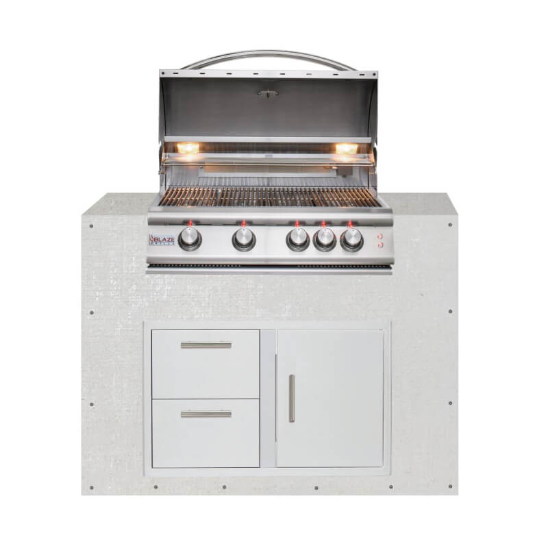 EZ Finish Outdoor Kitchen Systems 48-Inch Ready for Finish Outdoor Kitchen Module w/ Blaze Premium LTE 32-Inch Grill & Double Drawer & Door Combo