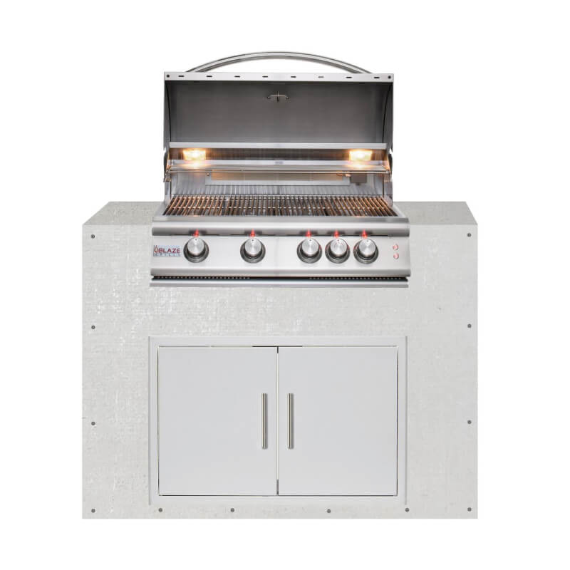 EZ Finish Outdoor Kitchen Systems 48-Inch Ready for Finish Outdoor Kitchen Module w/ Blaze Premium LTE 32-Inch Propane Grill & Double Doors