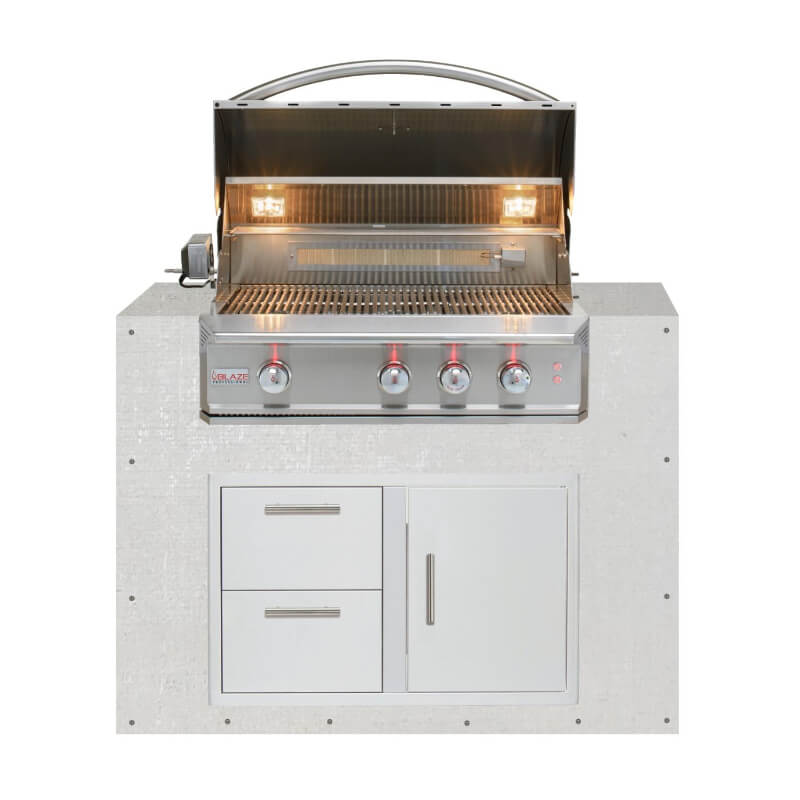 EZ Finish Outdoor Kitchen Systems 48-Inch Ready for Finish Outdoor Kitchen Module w/ Blaze Professional LUX 34-Inch Propane Grill & Double Drawer & Door Combo