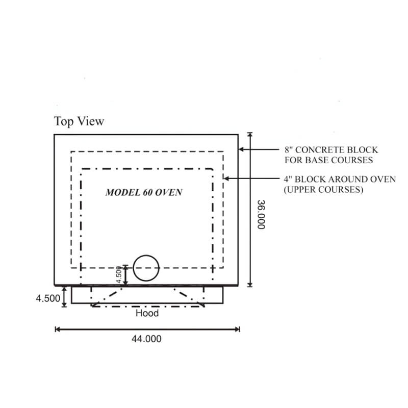Earthstone Ovens Model 60 Wood Fired Pizza Oven | Installation Top View Diagram