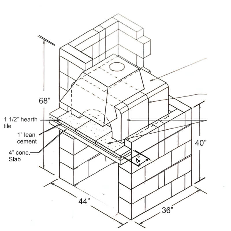 Earthstone Ovens Model 60 Wood Fired Pizza Oven | Installation Diagram
