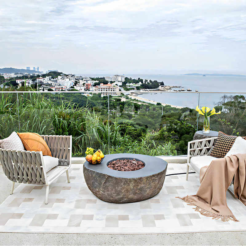 Elementi Boulder Concrete Fire Bowl | Shown on Deck