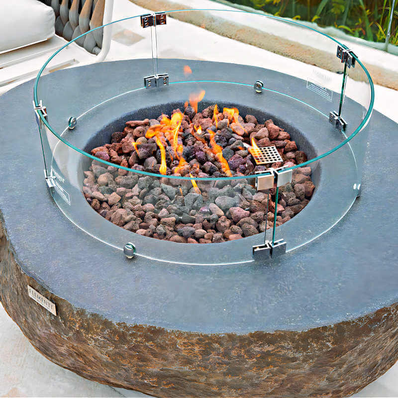 Elementi Boulder Concrete Fire Bowl | Wind Screen View