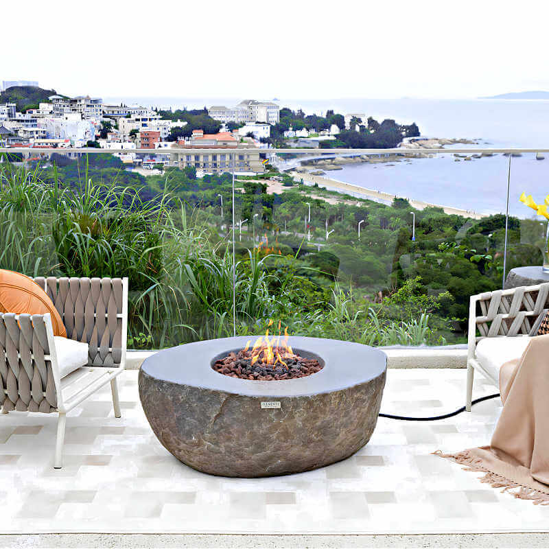 Elementi Boulder Concrete Fire Bowl 
| Shown on Patio