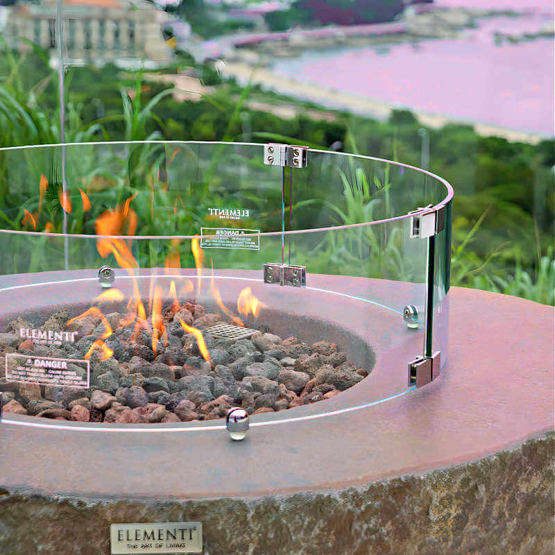 Elementi Boulder Fire Bowl | Glass Wind Screen Close Up