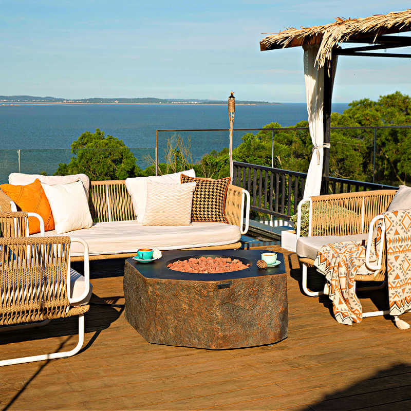 Elementi Columbia Hexagonal Concrete Fire Table | Shown on Patio