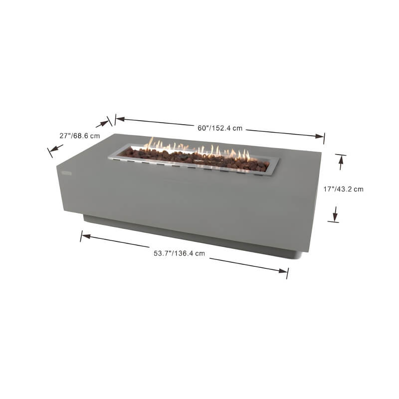 Elementi Granville Rectangular Concrete Fire Table | Dimensions