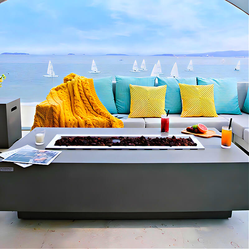 Elementi Granville Rectangular Concrete Fire Table | Side View