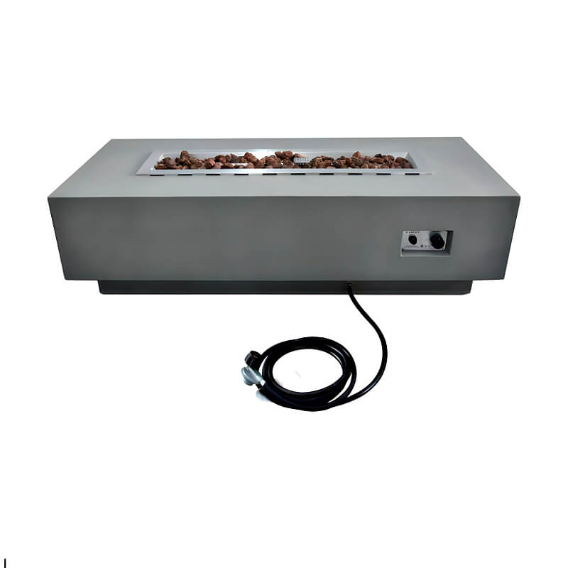 Elementi Granville Rectangular Concrete Fire Table | 10 ft Gas Hose