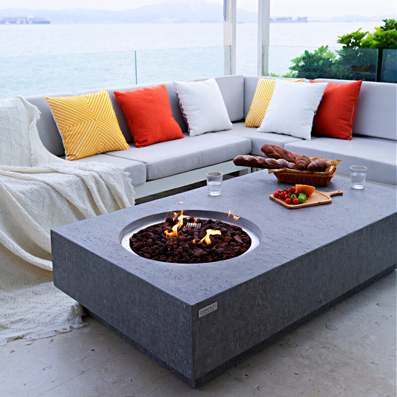 Elementi Metropolis Rectangular Concrete Fire Table | Light Gray With Flame