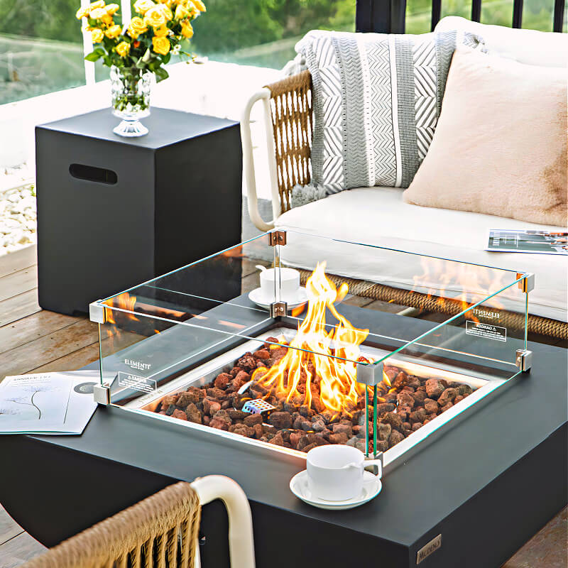 Modeno Aurora Slate Black GRC Concrete Square Fire Table 50000 BTU Image 10