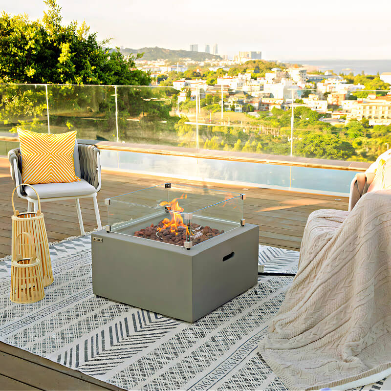 Modeno Ridgefield Light Grey Square GRC Concrete Fire Pit 40000 BTU Image 8