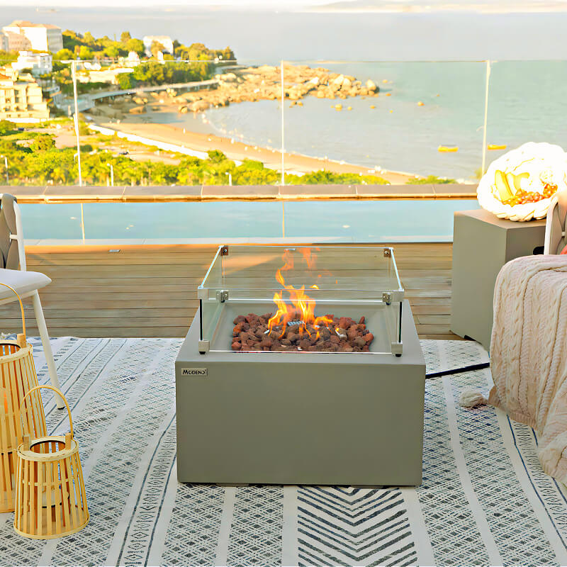 Modeno Ridgefield Light Grey Square GRC Concrete Fire Pit 40000 BTU Image 6