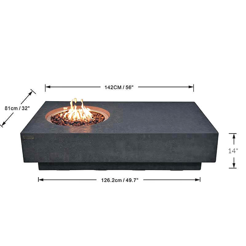 Elementi Metropolis Rectangular Concrete Fire Table Dimensions