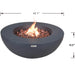 Elementi 42 Inch Lunar Concrete Fire Bowl in Dark Gray With Dimensions