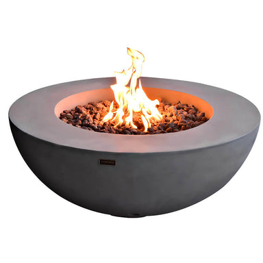 Elementi 42 Inch Lunar Concrete Fire Bowl in Light Gray With Flame