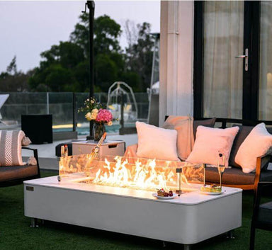 Elementi Plus Athens Bianco White Marble Porcelain Rectangular Fire Table 60000 BTU Image 2