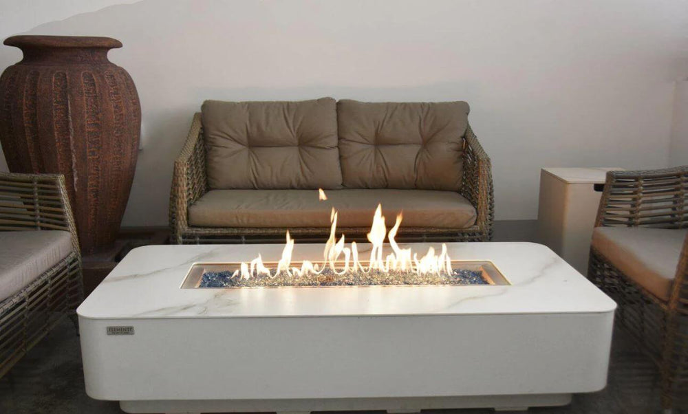 Elementi Plus Athens Bianco White Marble Porcelain Rectangular Fire Table 60000 BTU Image 3