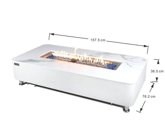 Elementi Plus Athens Bianco White Marble Porcelain Rectangular Fire Table 60000 BTU Image 6