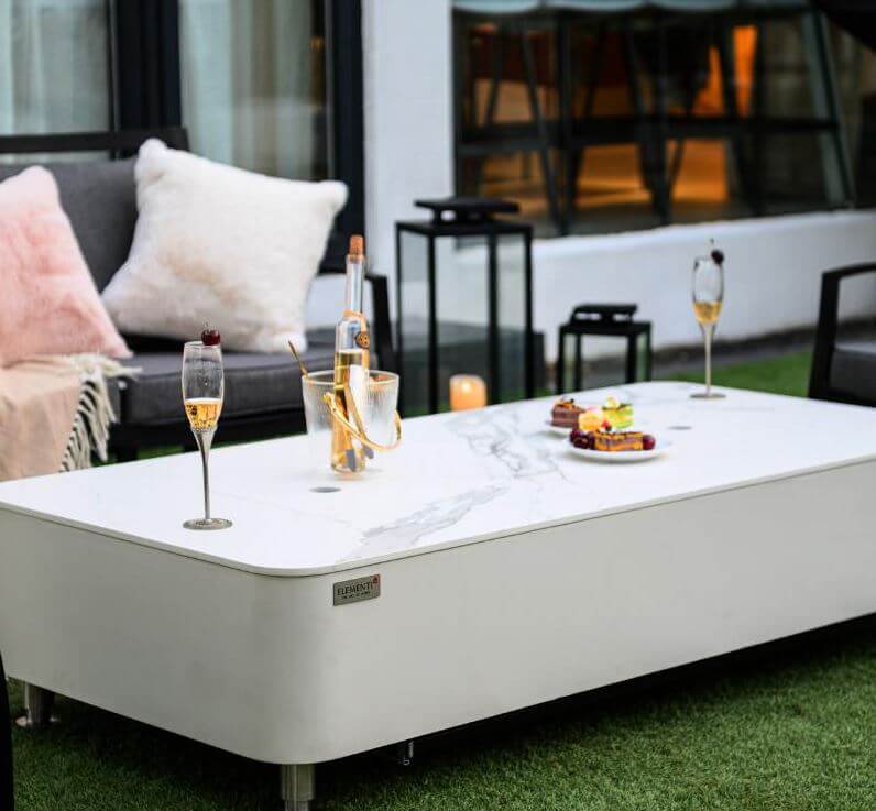 Elementi Plus Athens Bianco White Marble Porcelain Rectangular Fire Table 60000 BTU Image 8