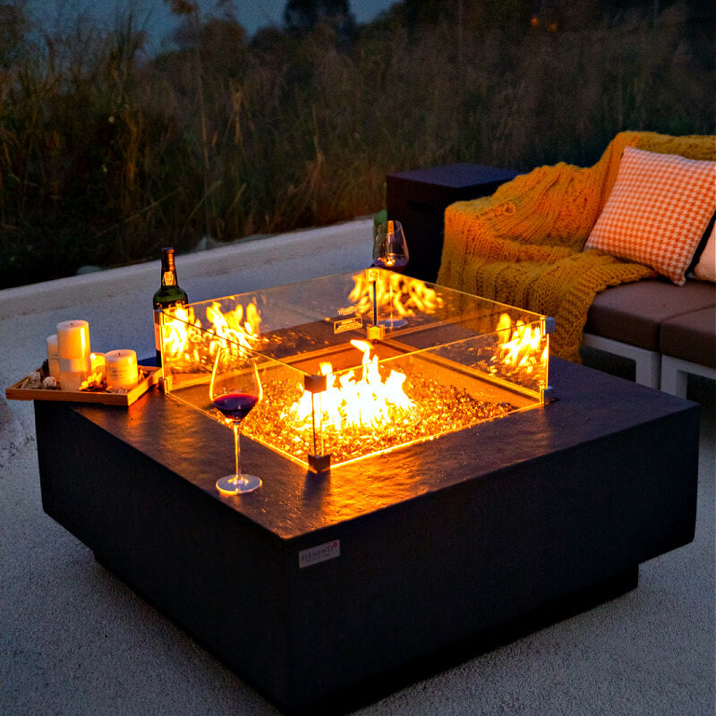 Elementi Plus Bergen Dark Gray Concrete Square Fire Table on Patio