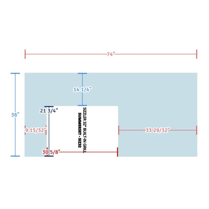 EZ Finish Systems 6 Ft Ready-To-Finish Grill Island | Top View Dimensions