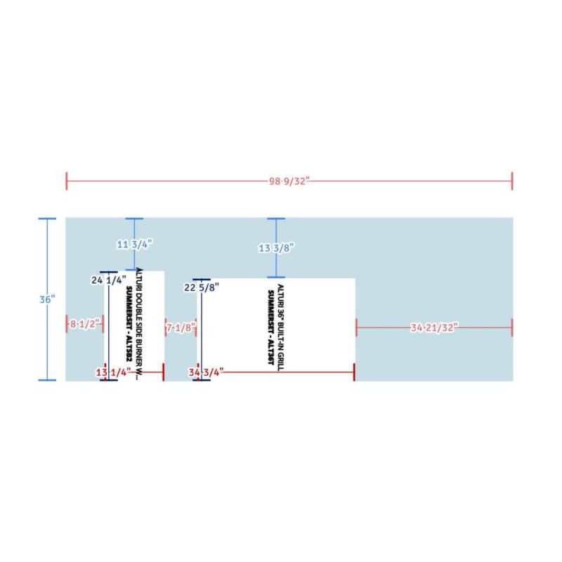 EZ Finish 8-Foot Ready-to-Finish Outdoor Grill Island | 3D Top View Dimensions