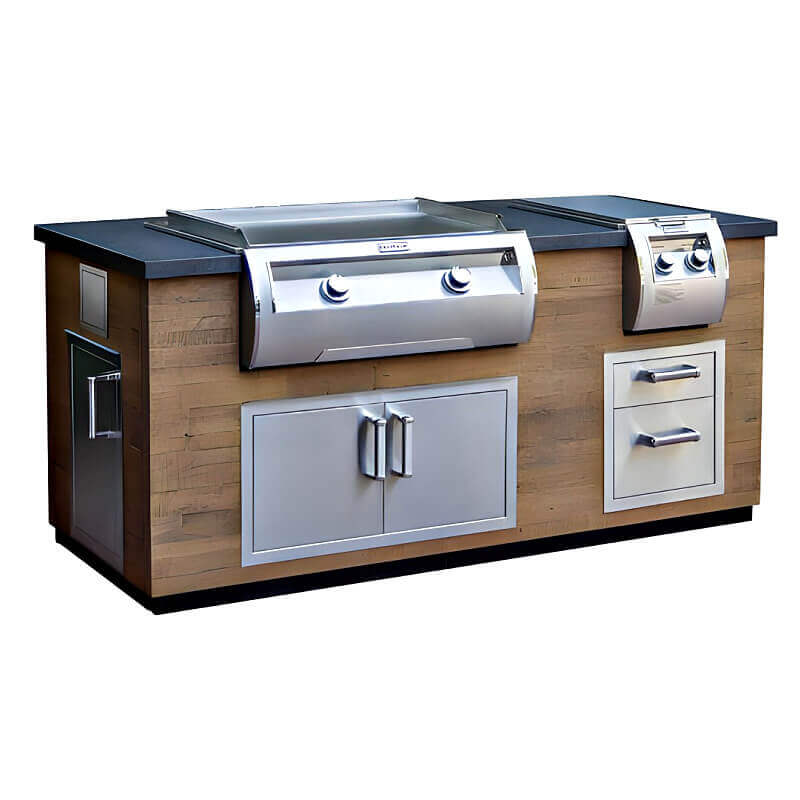 Fire Magic 660 Reclaimed Wood Style Grill Island with E660i 30 Inch Griddle