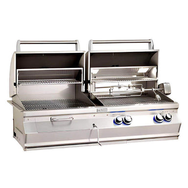 Fire Magic Aurora 46-Inch Gas/Charcoal Combo Built-In Grill Opened Lids