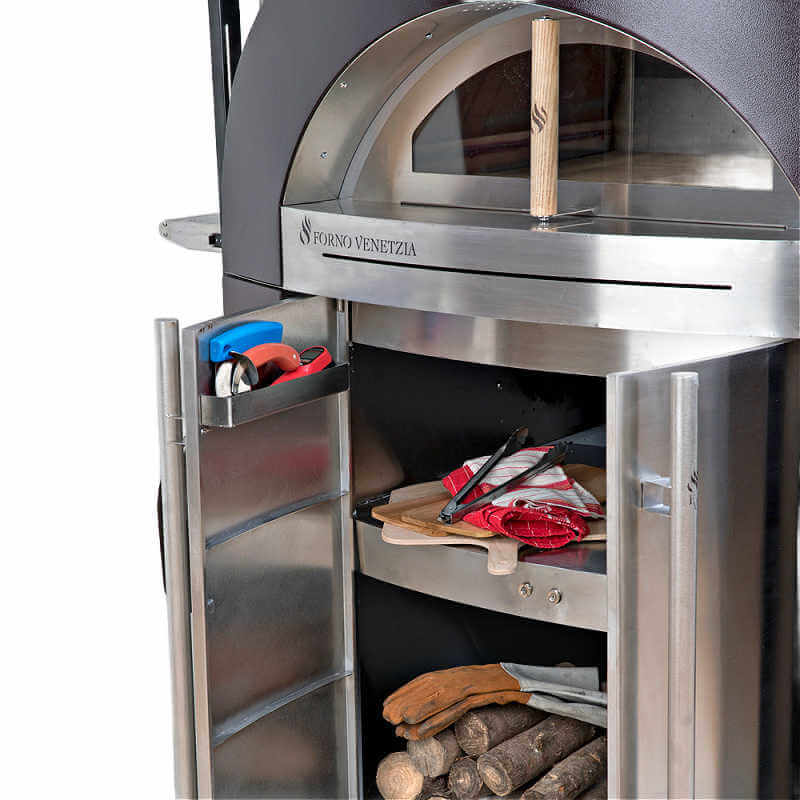 Forno Venetzia Bellagio 500 44-Inch Outdoor Wood-Fired Pizza Oven | Dual Shelves Under Oven