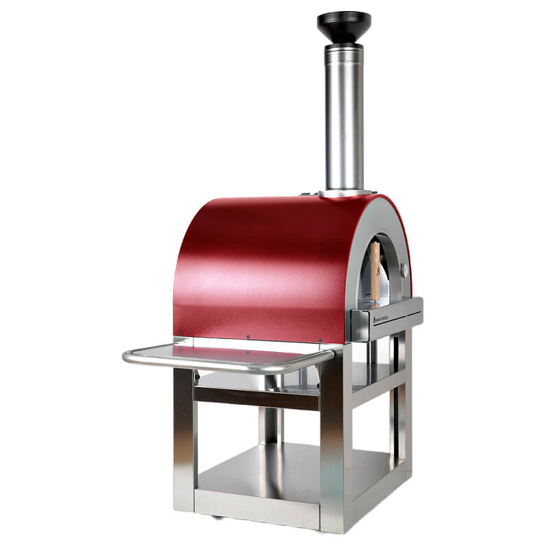 Forno Venetzia Pronto 500 Portable Outdoor Wood-Fired Pizza Oven | In Red with Stainless Shelf Up