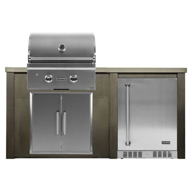 Haven 5.5 Ft. Outdoor Kitchen Island w/ Coyote C-Series 28-Inch Grill, Double Access Door & 24-Inch Refrigerator - Antique Bronze | Right Hinge