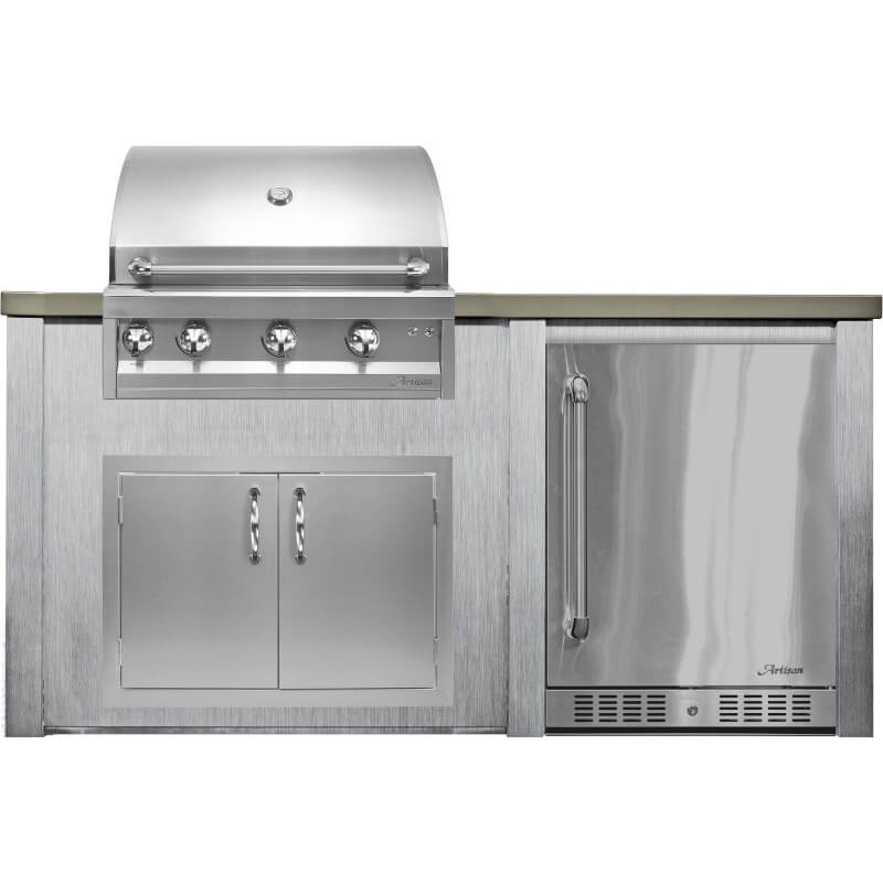 Haven 6 Ft. Outdoor Kitchen Island | Professional Grill, Double Door, & Right Side Fridge