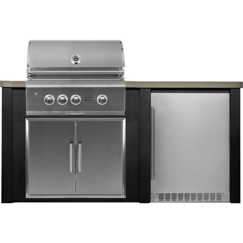 Haven 6 Ft. Outdoor Kitchen Island | Coyote S Series Grill, Double Door, & Azure Reversible Refrigerator 