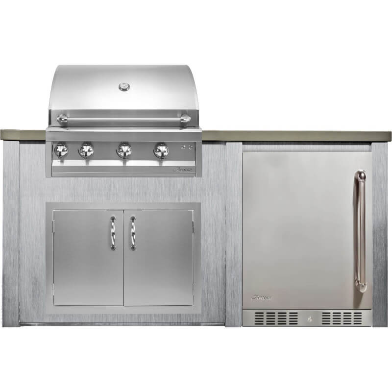 Haven 6 Ft. Outdoor Kitchen Island | Professional Grill, Double Door, & Left Side Fridge