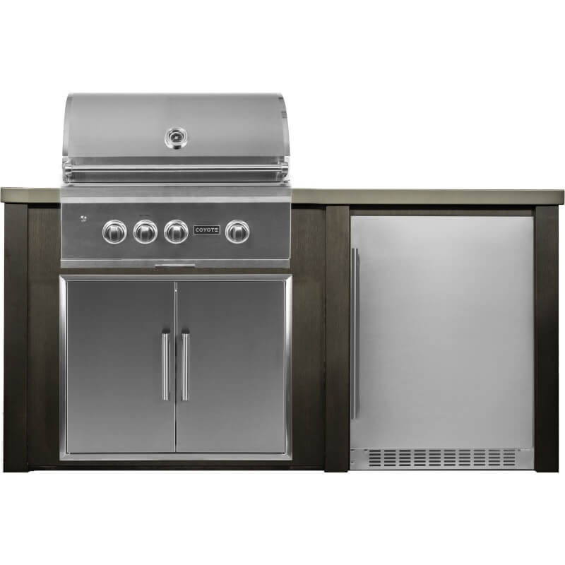Haven 6 Ft. Outdoor Kitchen | Coyote 30" S-Series Grill, Double Door, & Azure Reversible Fridge