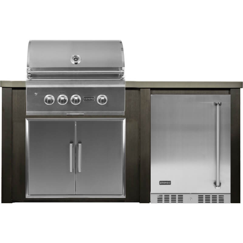 Haven 6 Ft. Outdoor Kitchen | Coyote 30" S-Series Grill, Double Door, & Coyote Left Hinged Fridge