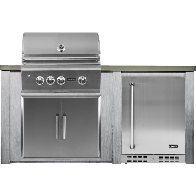 Haven 6 Ft. Outdoor Kitchen Island | Coyote S Series 30 Grill, Double Door, Coyote Right Hinge Fridge