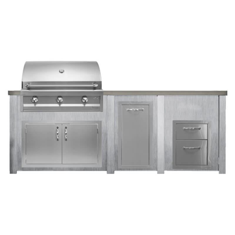 Haven 8 Ft. Outdoor Kitchen Island | Artisan Series 36" Grill, Double Door, Trash Drawer, Double Drawer