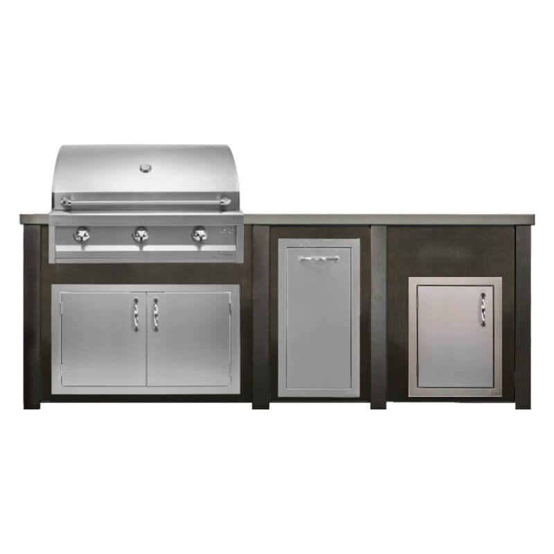 Haven 8 Ft. Outdoor Kitchen Island | Artisan Series 36" Grill, Double Door, Trash Drawer, Left Access Door