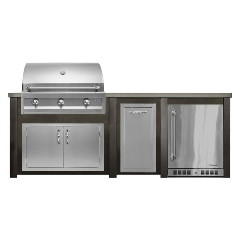 Haven 8 Ft. Outdoor Kitchen Island | Artisan American Eagle Grill & Double Door & Right Side Fridge