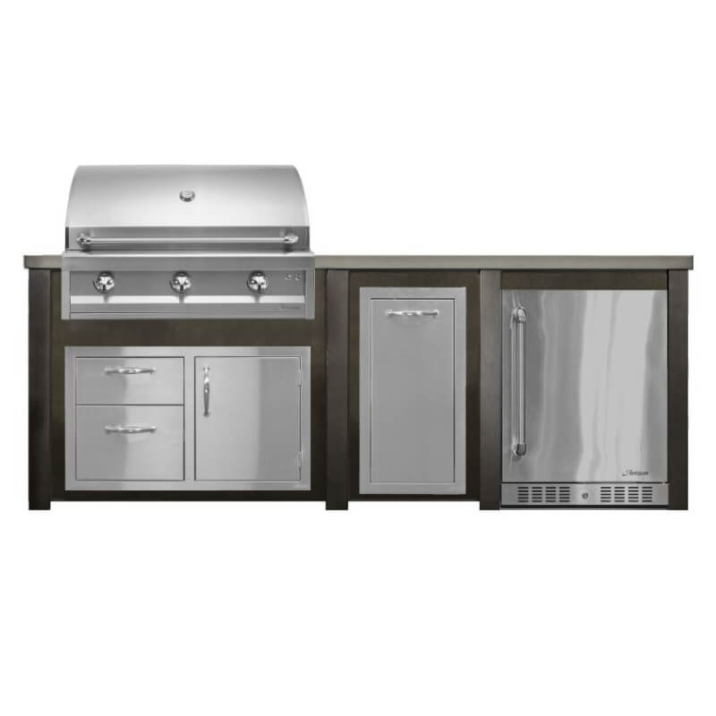 Haven 8 Ft. Outdoor Kitchen Island | Artisan American Eagle Grill & Combo & Right Side Fridge