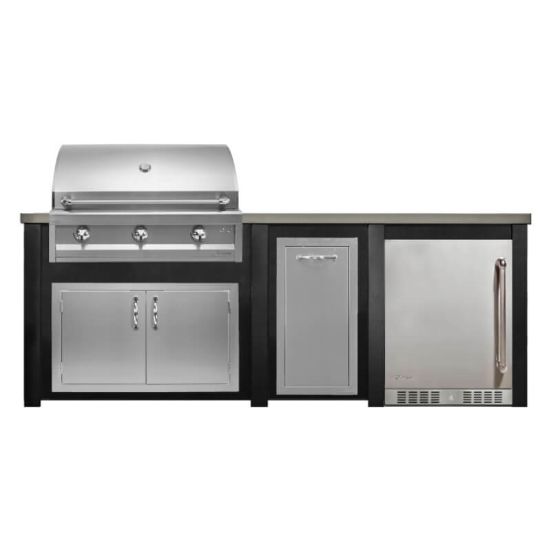 Haven 8 Ft. Outdoor Kitchen Island | Artisan American Eagle Grill & Double Door & Left Side Refrigerator