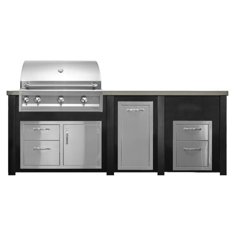 Haven 8 Ft. Outdoor Kitchen Island | Professional Grill, Combo, Double Drawer, & Trash Drawer