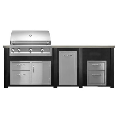Haven 8 Ft. Outdoor Kitchen Island | Professional Grill, Combo, Double Drawer, & Trash Drawer