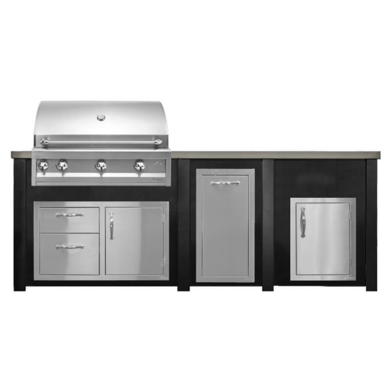 Haven 8 Ft. Outdoor Kitchen Island | Professional Grill, Combo, Trash Drawer, Left Hinged Access Door