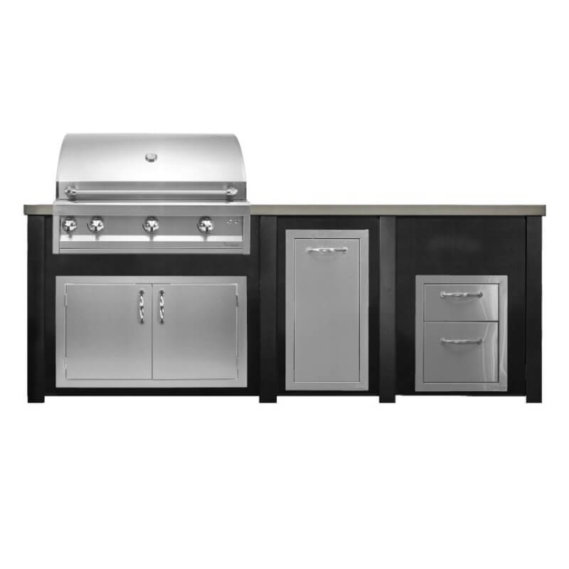 Haven 8 Ft. Outdoor Kitchen Island | Professional Grill, Double Door, Double Drawer, & Trash Drawer